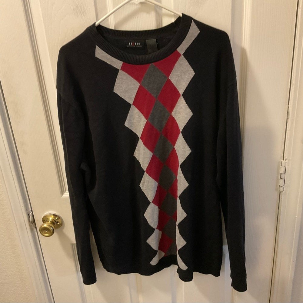 Axcess Men's Crewneck Sweater - Black, Red, Gray Argyle